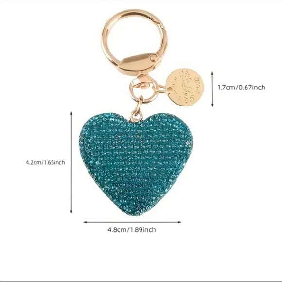 3 for 26$ - Rhinestone Encrusted Blue Heart Bag Charm / Keychain - Picture 2 of 3